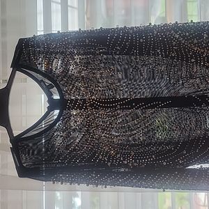 Fashionava see through bedazzled dress with bottom piece attached.